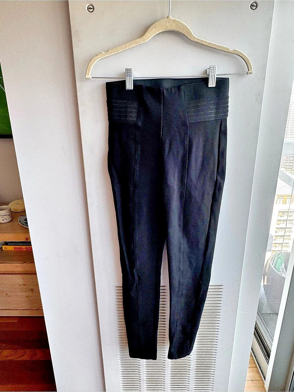 Zara Black High Rise Leggings Wide Waistband Front Seam Size S